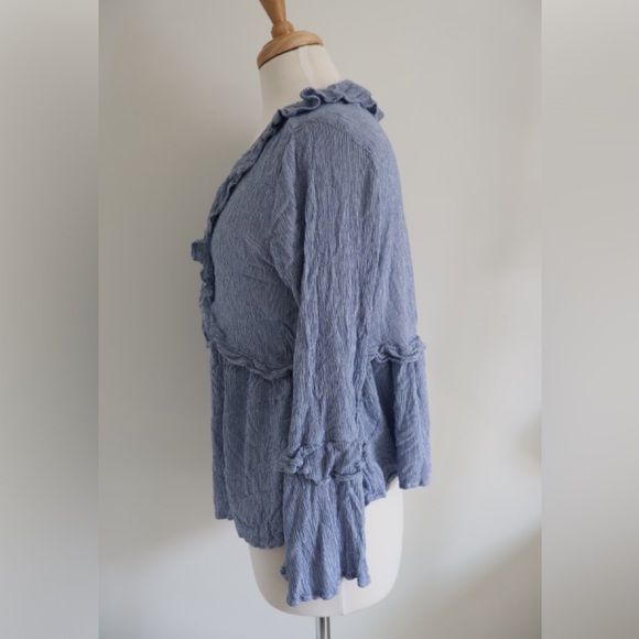 Blue American Eagle Ruffle Top with Bell Sleeves - Picture 4 of 9